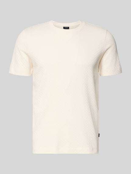 Produktfoto, T-Shirt mit geripptem Rundhalsausschnitt von JOOP! Collection in Creme, reine Baumwolle, Regular Fit, strukturierte Oberfläche