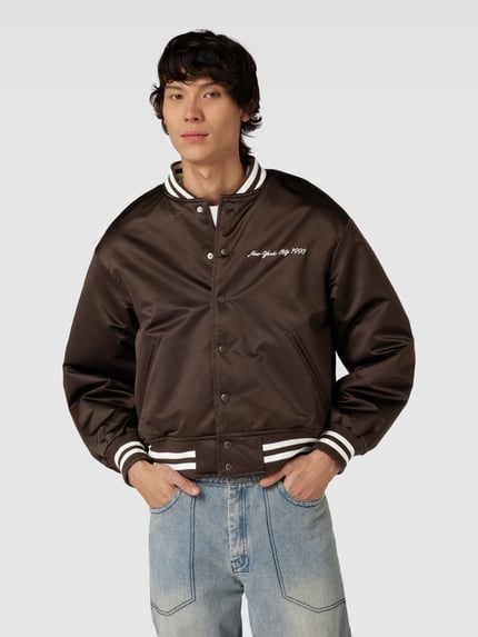 JACK & JONES Bomberjacke mit Label-Stitching Modell 'BAXTER' Dunkelbraun 4