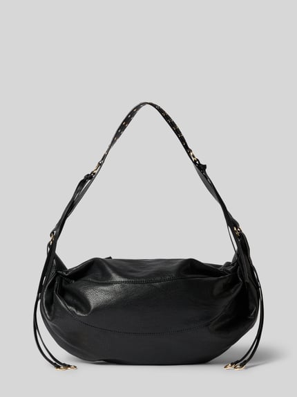 Produktfoto, Shoulder Bag mit Reißverschluss Modell 'TIN' von MANGO in Schwarz mit Ziernähten, Nietenbesatz und verstellbarem Schulterriemen, 36x25x8 cm, moderner Look