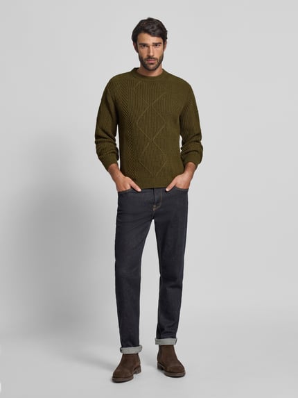 Manuel Ritz Strickpullover mit Zopfmuster und Rundhalsausschnitt Petrol 1