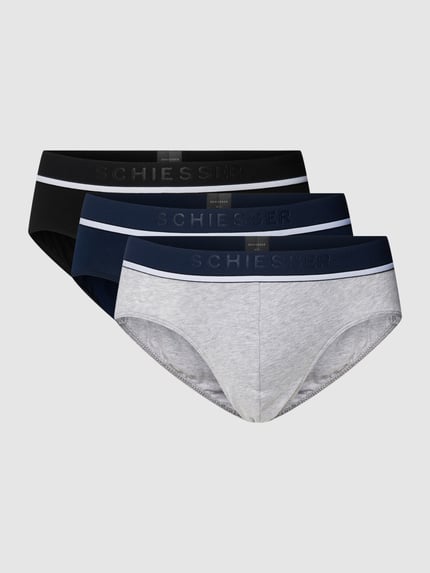 SCHIESSER Slip met labeldetails model 'Rio' in een 3-pack Middengrijs gemêleerd - 2