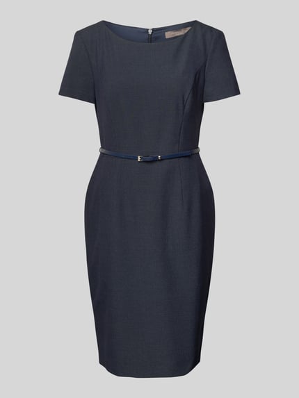 Christian Berg Woman Selection Knielange kokerjurk met fijn motief Marineblauw - 2