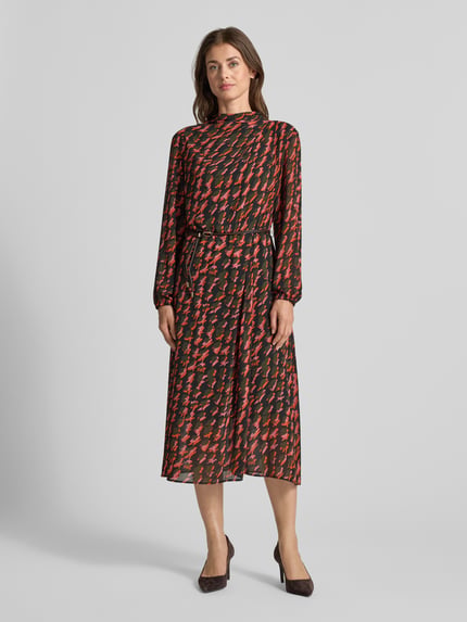 Marc Cain Midi-jurk in all-over look met opstaande kraag en riem Oranje - 4