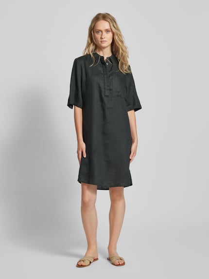 OPUS Knielanges Leinenkleid mit 1/2-Arm Modell 'Walmari' Dunkelgruen 1
