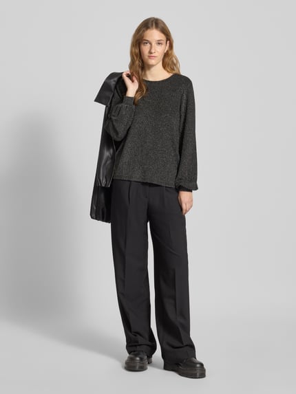 ONLY Regular Fit Langarmshirt mit auffälligem Metallic Allover-Muster Modell 'CAROL' Silber 1