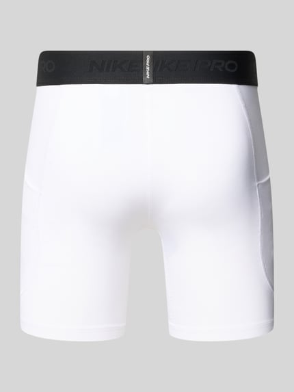 Produktfoto, Radlerhose mit elastischem Bund von NIKE TRAINING in Weiß, körpernahe Passform, Material-Mix mit Stretch-Anteil, Label-Details