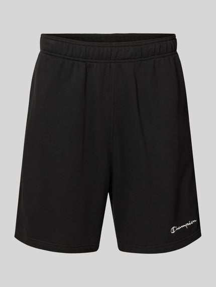 Produktfoto, Shorts mit elastischem Bund und Label-Stitching von CHAMPION, czarny bawełniany krój regular fit, szerokość w rozmiarze M 43 cm, długość nogawki 17 cm