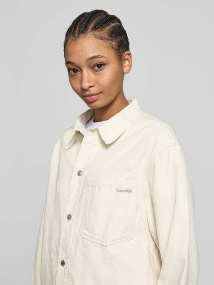 Calvin Klein Jeans Koszulowa bluzka o kroju regular fit z mieszanki bawełny z domieszką lnu Écru 3
