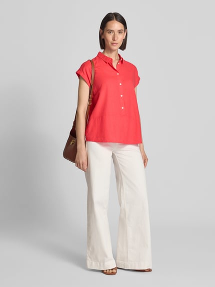 ICHI Regular Fit Bluse aus Leinen-Viskose-Mix mit Knopfleiste Pink 1
