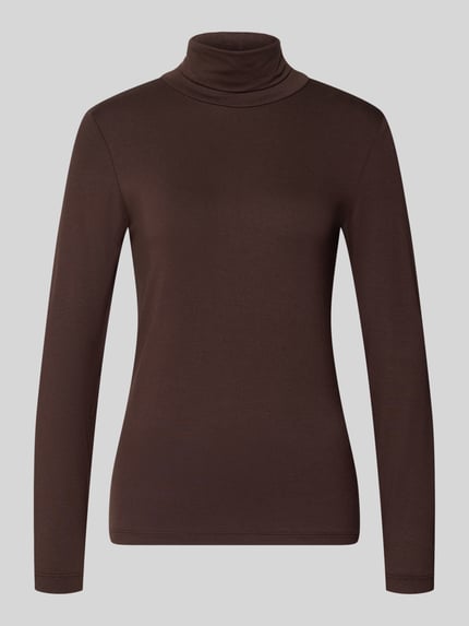 Produktfoto, Slim Fit Longsleeve aus elastischem Viskose-Mix Modell 'Liana' von FREE/QUENT, braun, Rollkragen, glatte Textur, Damen Longsleeve