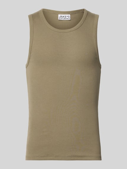 Produktfoto, Skinny Fit Tanktop in Ripp-Optik von JAKE*S STUDIO MEN in Beige, Herren Tanktop mit Rundhalsausschnitt, Ärmelloses-Design, Rückenlänge 67 cm bei Größe M, feine gerippte Textur