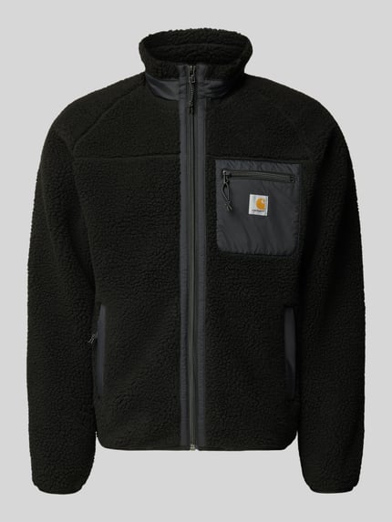 Produktfoto, Fleecejacke mit Brusttasche Modell 'PRENTIS LINER' von Carhartt Work In Progress in Schwarz, Stehkragen, grobe Struktur, Reißverschlüsse.