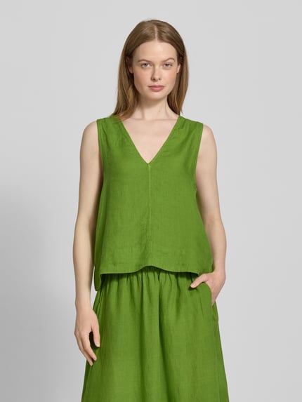 Selected regular fit omkeerbare top van puur linnen model 'LINNA' Grasgroen - 4