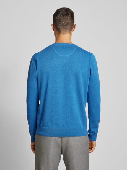 Fynch-Hatton Gebreide trui met label-stitching model 'Superfine' Blauw - 5