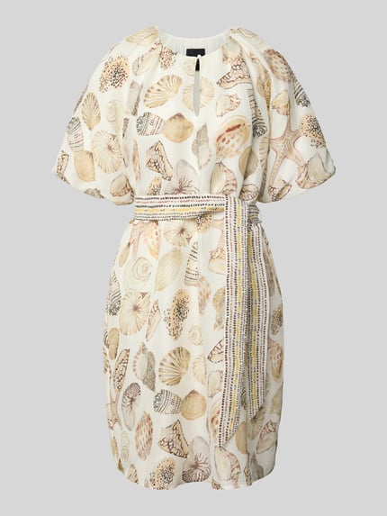 Marc Cain Knielanges Kleid aus Viskose mit Bindegürtel Offwhite 2