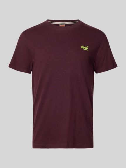 Produktfoto, Regular Fit T-Shirt mit Logo-Stitching von Superdry aus Reine Baumwolle in Bordeaux mit Rundhalsausschnitt, Herren T-Shirt, Rückenlänge bei Größe M 69 cm
