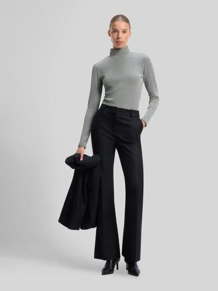 HUGO Langarmshirt mit schimmernder Rippstruktur Silber 1