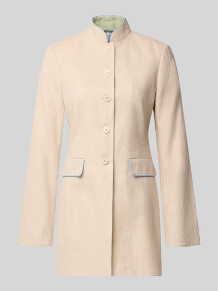Produktfoto, Slim Fit Blazer mit Pattentaschen von WHITE LABEL aus beiger Baumwolle, Stehkragen, helle Knöpfe, glatte Textur