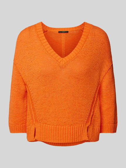 Oui Loose Fit Strickpullover mit Leinen-Anteil Orange 2