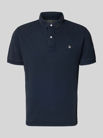 Produktfoto, Regular Fit Poloshirt mit Logo-Stitching von Superdry aus Reine Baumwolle, dunkelblau, Polokragen, Kurzärmelig, Rückenlänge 67 cm in Größe M