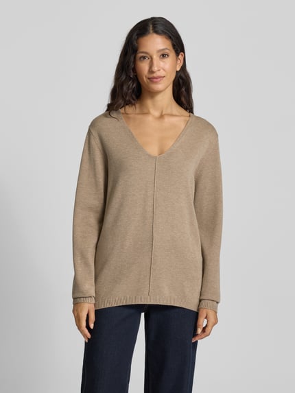 FREE/QUENT Gebreide pullover met deelnaad, model 'Claura' Zand - 4