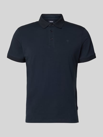 Produktfoto, Regular Fit poloshirt met knoopsluiting model 'Carlosjuan' van JOOP! collectie, katoenmix met stretch, polokraag, ruglengte maat M 69 cm, effen donkerblauw, gladde textuur