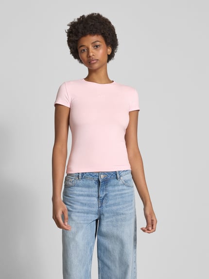 LeGer T-Shirt mit geripptem Rundhalsausschnitt Modell 'Franka' Pink 4