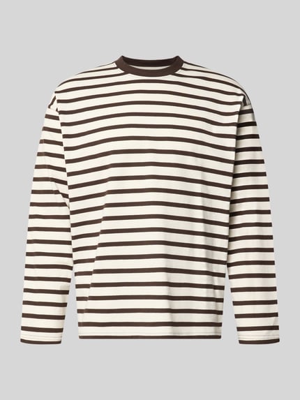 Produktfoto, Regular Fit Longsleeve aus reiner Baumwolle mit Streifenmuster von JACK & JONES, braun-weiß gestreift, Rundhalsausschnitt, für Herren