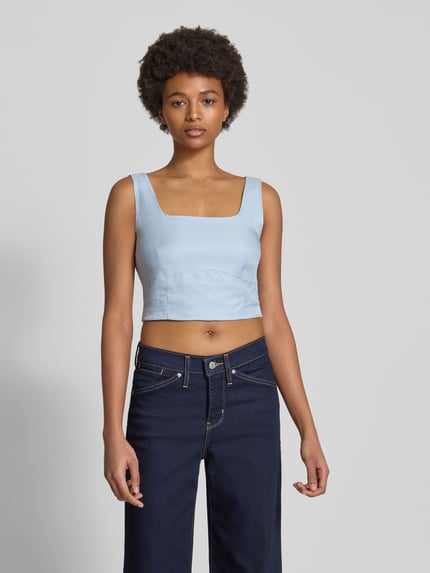 LeGer Slim fit blousetop met vierkante hals, model 'Majella' Lichtblauw - 4