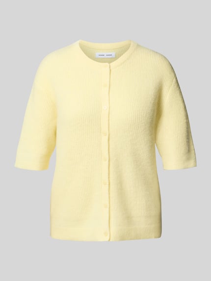 Samsøe Samsøe Strickjacke aus Woll-Mix mit 1/2-Arm Modell 'Saanoura' Hellgelb Melange 2