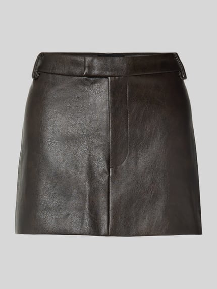 Bardot Minirok in leerlook, model 'MAIKA' Donkerbruin - 2