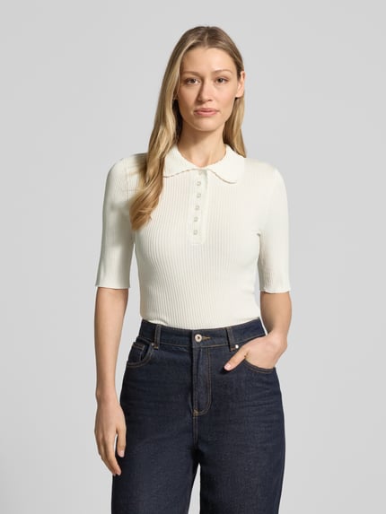 Jake*s Studio Woman Gebreid shirt met 1/2-mouw en polokraag Ecru - 4