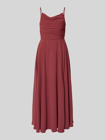 Produktfoto, Cocktailkleid mit Drapierungen und Spaghettiträgern von Jake*s Cocktail, Damen Midikleid aus Chiffon, taillierter Schnitt.