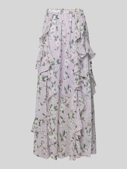 Produktfoto, Regular fit dames maxirok met ruches Model 'Kate' van Guido Maria Kretschmer, bloemen all-over print, bandwijdte maat 36: 36 cm, totale lengte: 103 cm