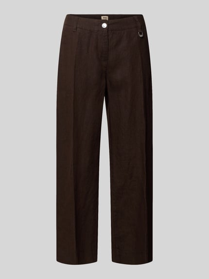 Produktfoto, Culotte aus Leinen mit Eingrifftaschen Modell 'Nora' von MAC in Dunkelbraun, Wide-Leg-Fit, Knopf-Reißverschluss, Label-Detail