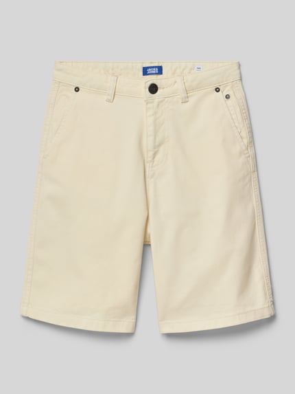 Produktfoto, Bermudas mit Eingrifftaschen Modell 'OWEN' von Jack & Jones aus Reine Baumwolle im Relaxed-Fit, beige Farbe, strukturierte Oberfläche, Bundweite 36 cm, Innenbeinlänge 20 cm, Größe 140