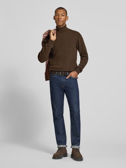 Casual Friday sweter z golfem o kroju slim fit z mieszanka wełny model 'Karl' Ciemnobrązowy 1