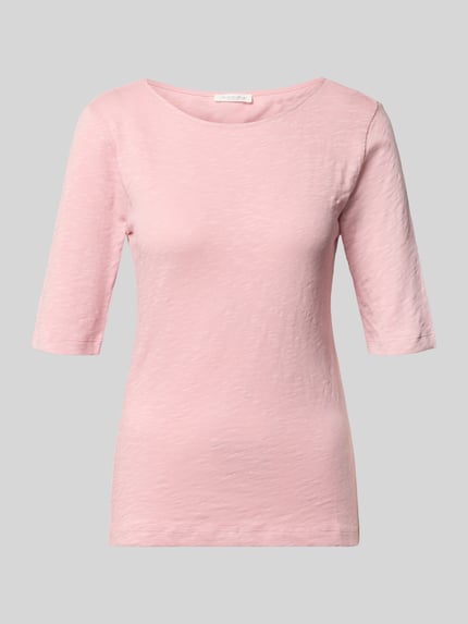 Produktfoto, T-Shirt met U-boothals van Christian Berg Woman, katoen, regular fit, gemêleerd lichtroze, ruglengte maat S 58 cm