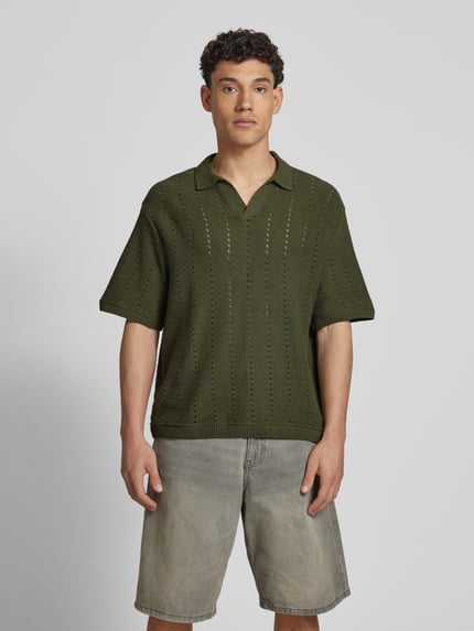 JACK & JONES Relaxed fit poloshirt met ajourpatroon, model 'PAROS' Olijfgroen - 4