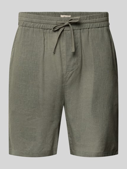 Produktfoto, Regular Fit Shorts aus Leinen-Viskose-Mix Modell 'LAURENCE' von Only & Sons in Optik: Unifarben mit Tunnelzug, elastischem Bundabschluss, Eingrifftaschen und Gesäßtaschen, Material zeigt feine Textur, Herren Shorts