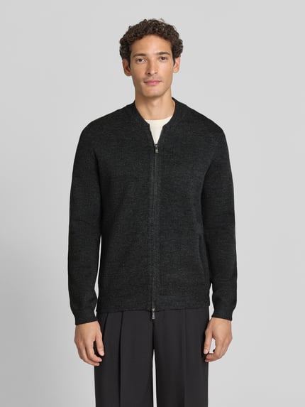 Christian Berg Men kardigan rozpinany o kroju slim fit z mieszanki bawełny ze stójką Antracytowy melanż 4