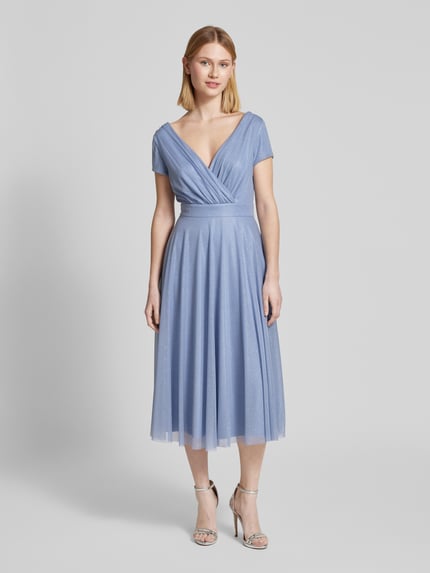 Vera Mont Knielange cocktailjurk in wikkellook Lichtblauw - 4