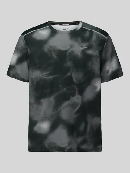 Produktfoto, zwart-grijs Regular Fit Sport-T-Shirt met logo- en motiefprint model 'MILER' van Nike, heren sportshirt van Nike Training