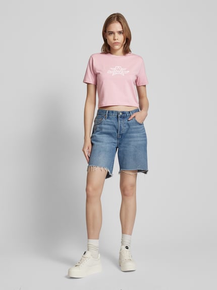 Low Lights Studios Kort T-shirt met labelprint, model 'SUPERSTAR' Roze - 1