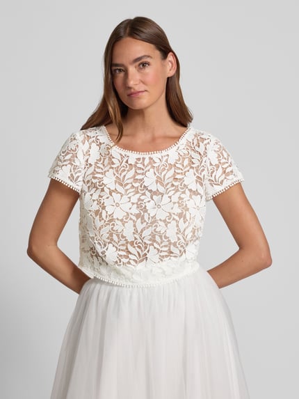 LUXUAR FASHION Brautspitzentop im semitransparentem Design Offwhite 4