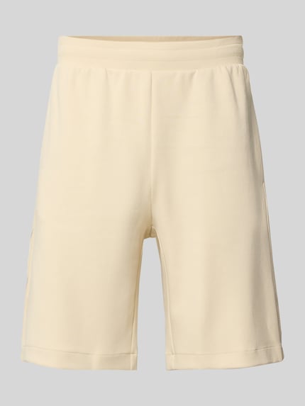 Produktfoto, Shorts mit elastischem Bund von EA7 Emporio Armani in Beige, Baumwoll-Mix, Regular Fit, glatte Textur, Vorderansicht.