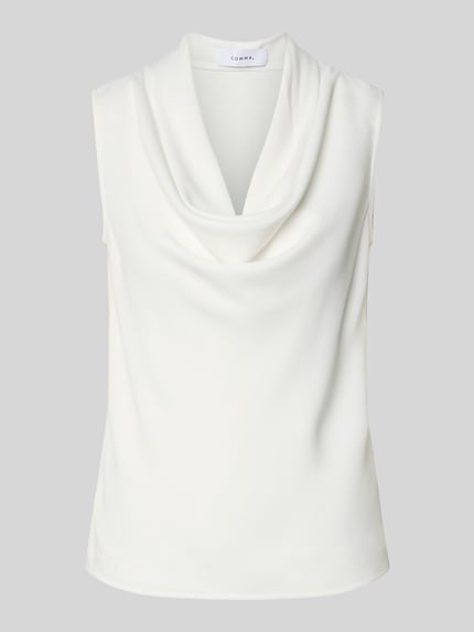 Produktfoto, Top mit Wasserfall-Ausschnitt von comma in Weiß aus Viskose-Elasthan-Mix, Regular Fit, glatte Textur, Rückenlänge 56 cm.