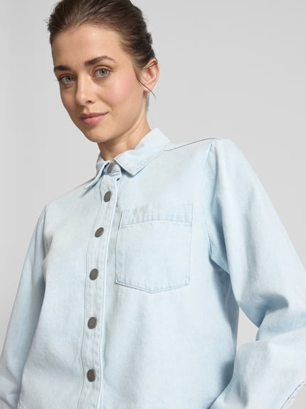 My Essential Wardrobe Regular Fit Jeansbluse mit Brusttasche Modell 'Winnie' Hellblau 3