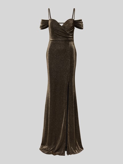 TROYDEN COLLECTION Abendkleid mit Herz-Ausschnitt und Gehschlitz Gold 2