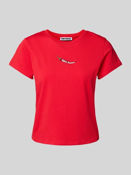 REVIEW T-shirt met motiefstitching Kersenrood - 2